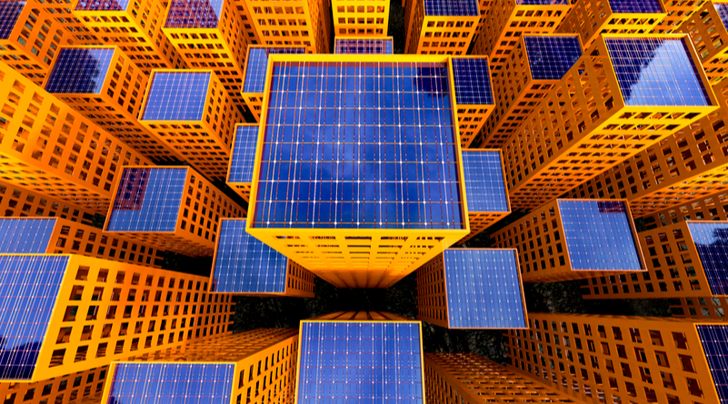 rooftop solar panel yellow buildings