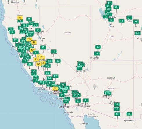California air quality on map