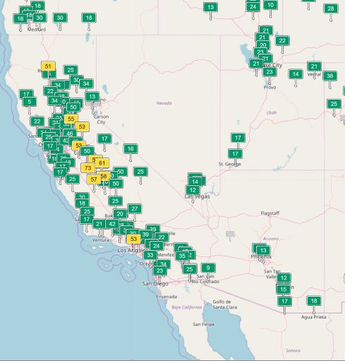 California air quality on map