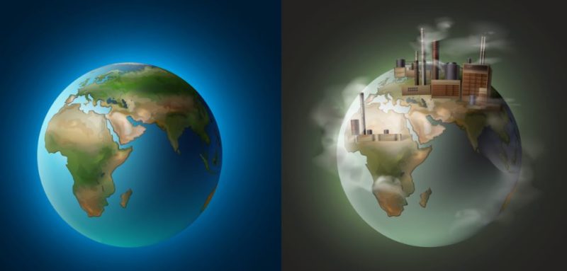 Earth before and during pollution