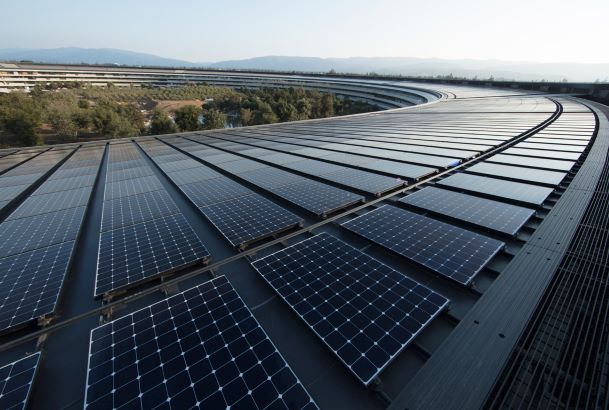 Apple HQ in California with an Array of Solar Panels