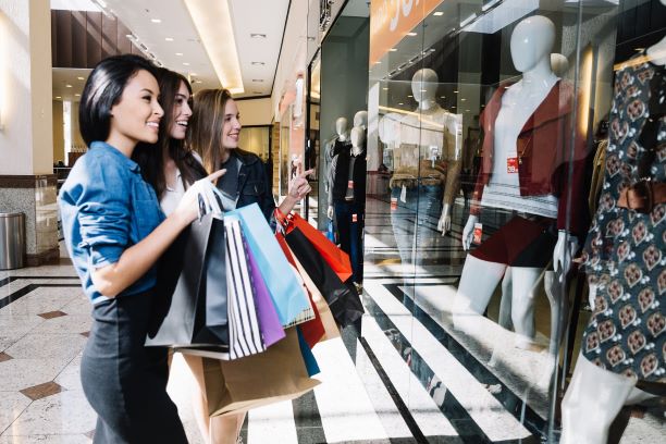 Girls shopping at a mall