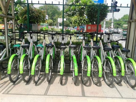 Bicycle renting station near Delhi Metro