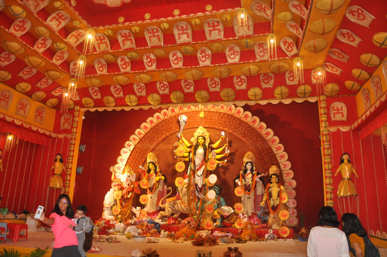 Eco-friendly Durga Puja Pandal in Delhi's Dwarka. Pic: Anirban Roy