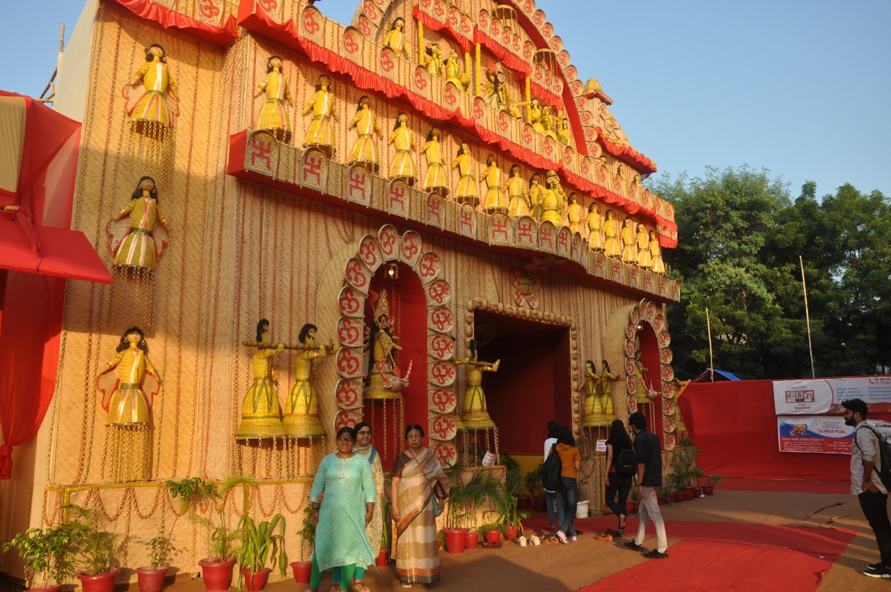 Eco-friendly Durga Puja Pandal in Delhi's Dwarka. Pic: Anirban Roy