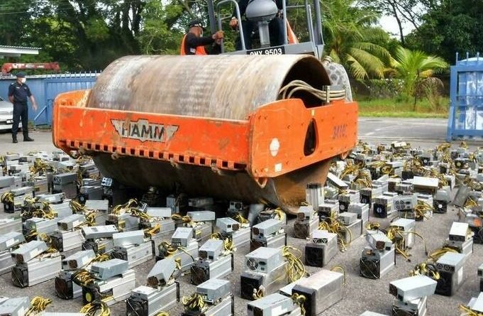 Malaysia destroys mining rigs for crypto