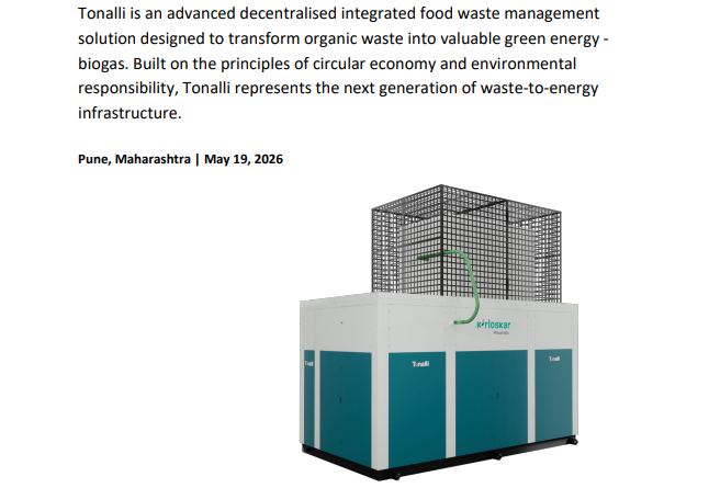 Kirloskar Pneumatic unveils ‘Tonalli’ waste-to-biogas solution